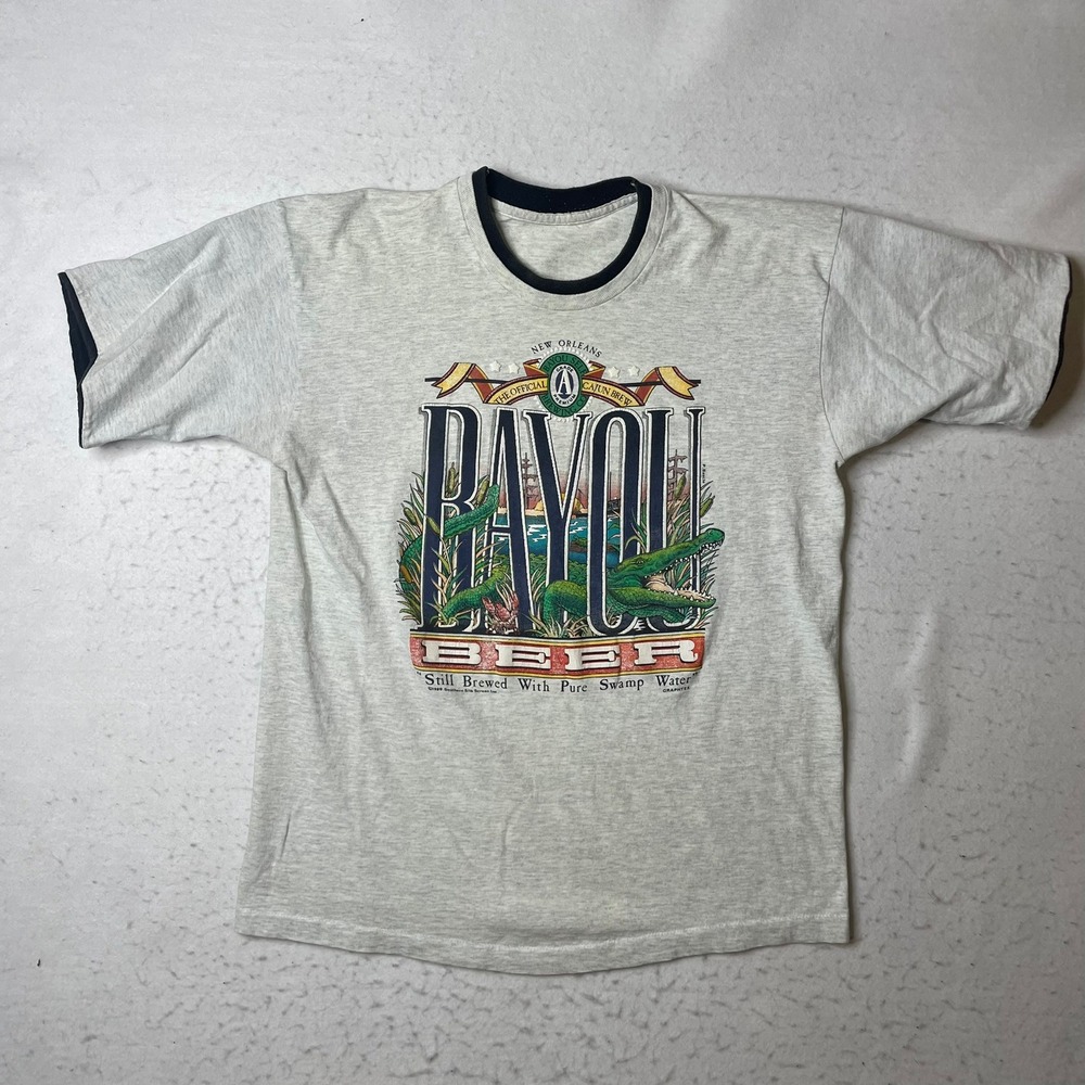 Vintage 1989 Bayou Beer New‎ Orleans T Shirt Gray Gator Single Stitch XL L 80s